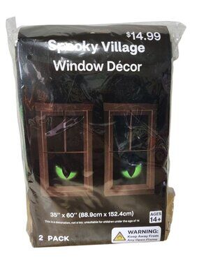 Spooky Village Halloween Window Decor 2 Pack 35x60 Green Eyes Plastic Cover NWT